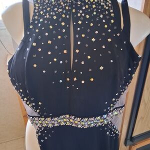 Glamorous Black Rhinestone Backless Dress